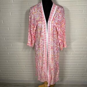 Loft Pink and White Floral Kimono Duster Swim Coverup, Women’s Size Small